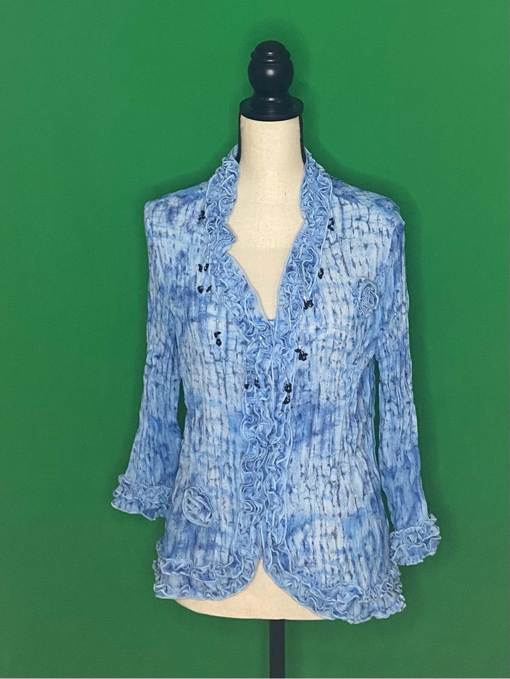 Agora Light Blue Ruffle-Trim Blouse
